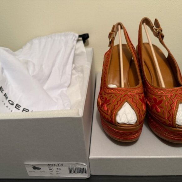 Robert Clergerie Embroidered Dylan Platform, Brown/Tan/Orange- Sz 39 EU/8.5US - Picture 6 of 6